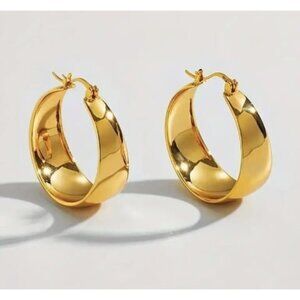 18K Gold Plated Titanium Steel C-Shaped Hoop Earrings